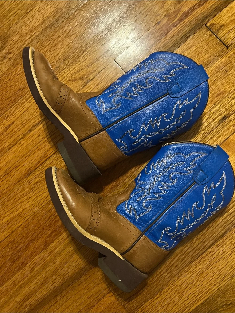 Old West Children's Tan Canyon w/ Blue Top Saddle Vamp Western Boot